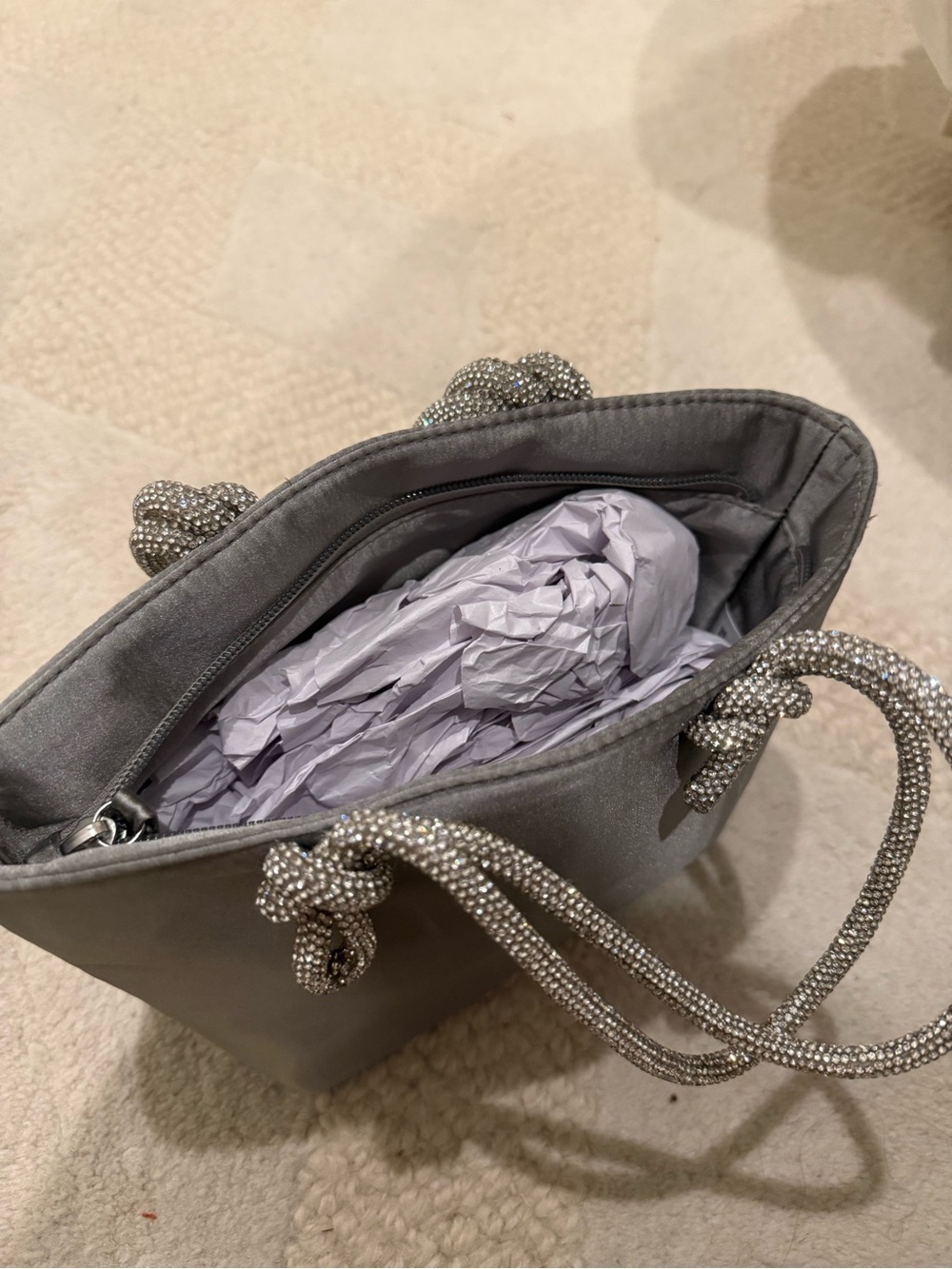 Jcrew Metallic Gray Bag with Rhinestone Rope Handles - Picture 6 of 8